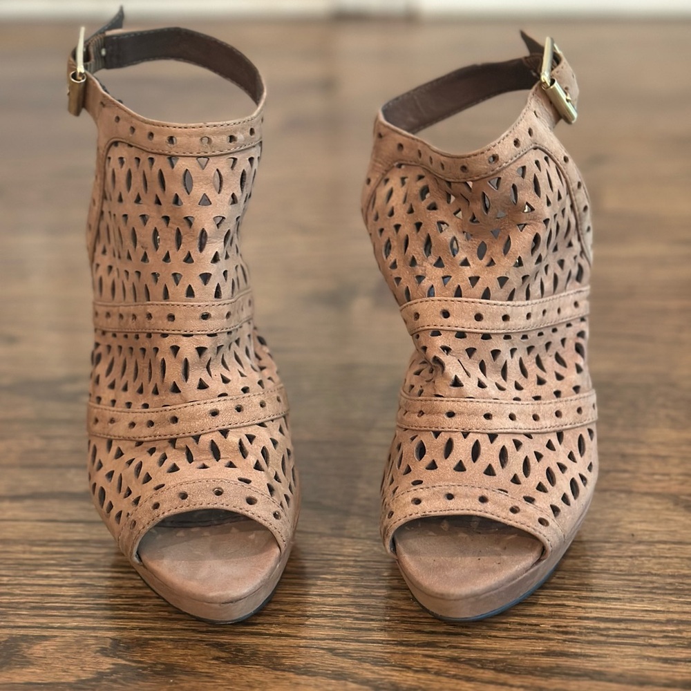 Vince Camuto Brown Peep-Toe Ankle Booties